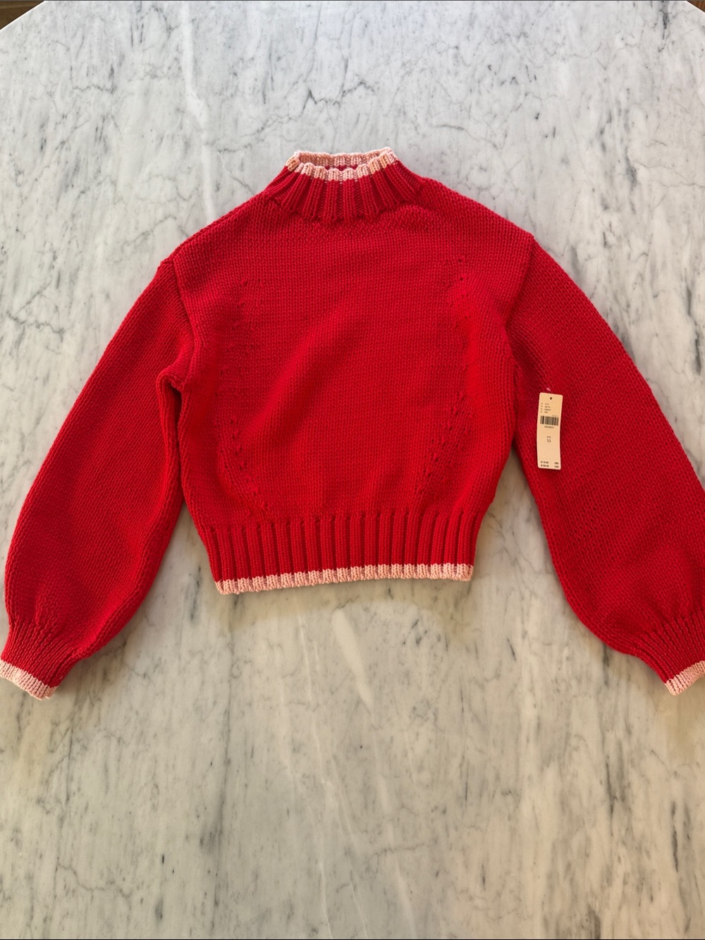 Maeve Red Cropped Turtleneck Sweater with Cream Trim
